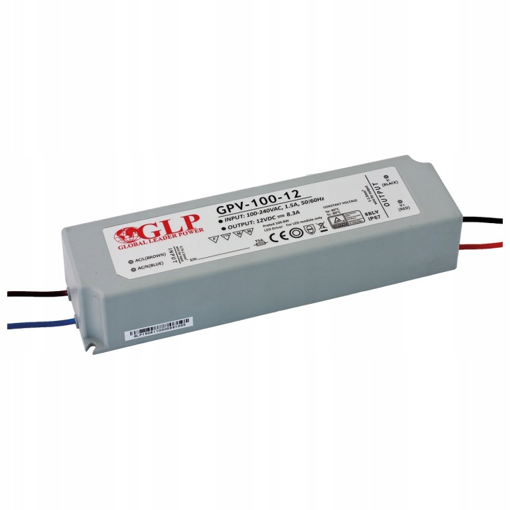 GLP-GPV-100-12 Zasilacz LED 12V DC / 100-240V AC GLP GPV-100-12 100W 8,3A IP67 - obrazek 1